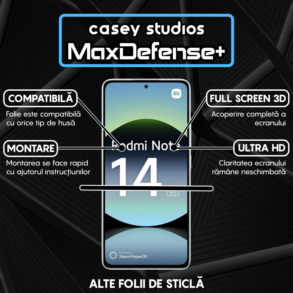 Folie Sticla MaxDefense+ - Xiaomi Redmi Note 14 - Negru