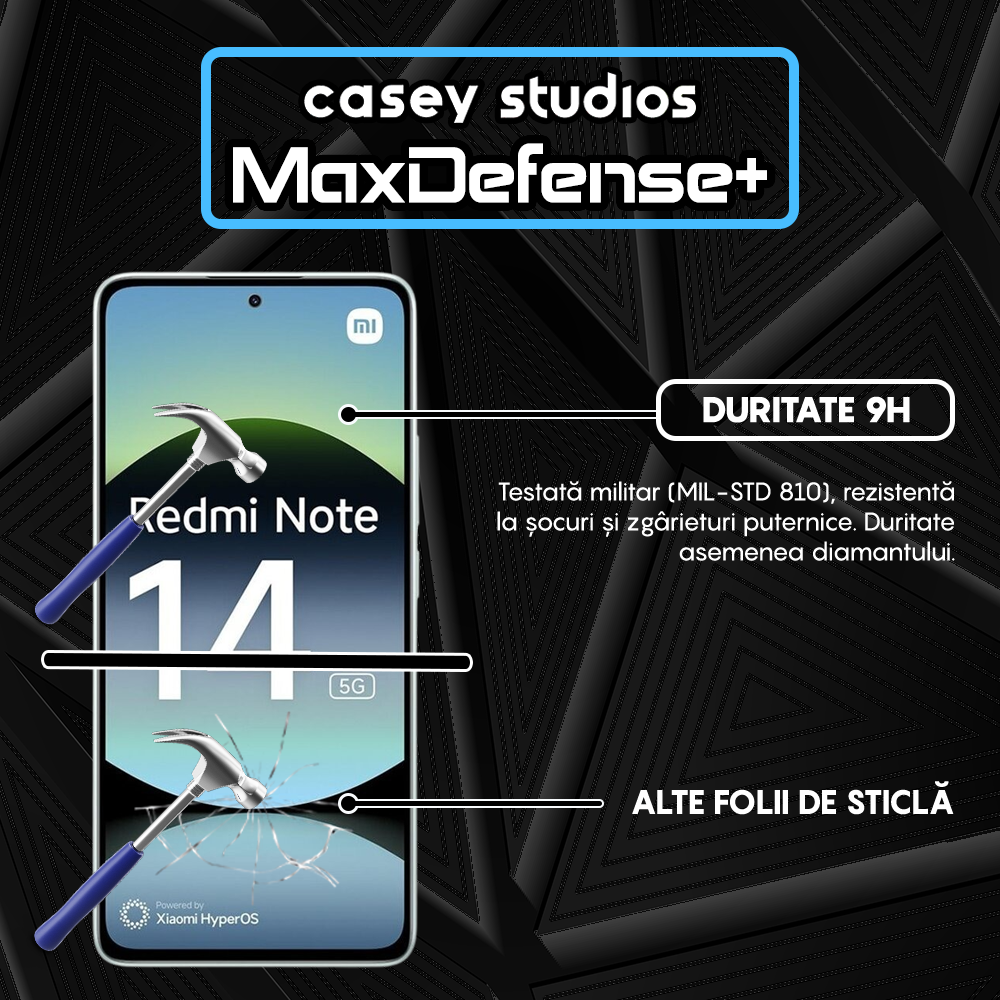 Folie Sticla MaxDefense+ - Xiaomi Redmi Note 14 - Negru