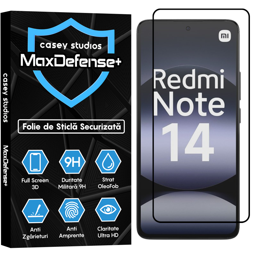 Folie Sticla MaxDefense+ - Xiaomi Redmi Note 14 4G - Negru