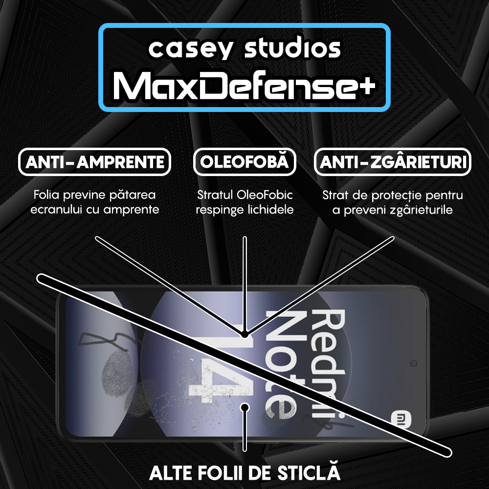 Folie Sticla MaxDefense+ - Xiaomi Redmi Note 14 4G - Negru