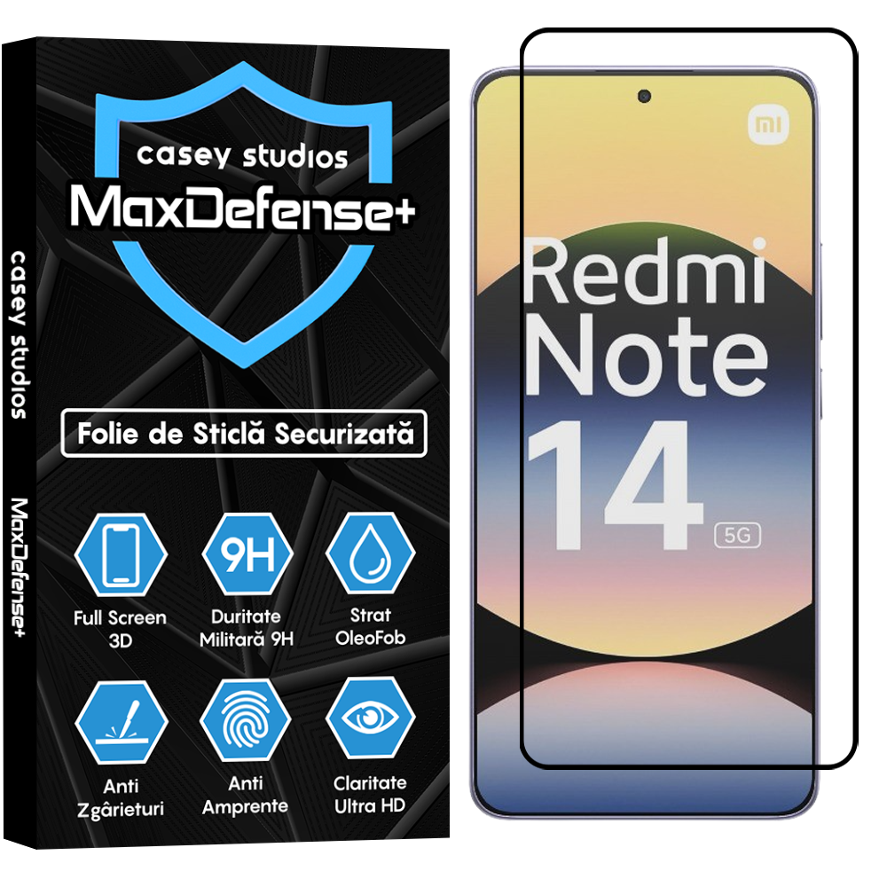 Folie Sticla MaxDefense+ - Xiaomi Redmi Note 14 5G - Negru