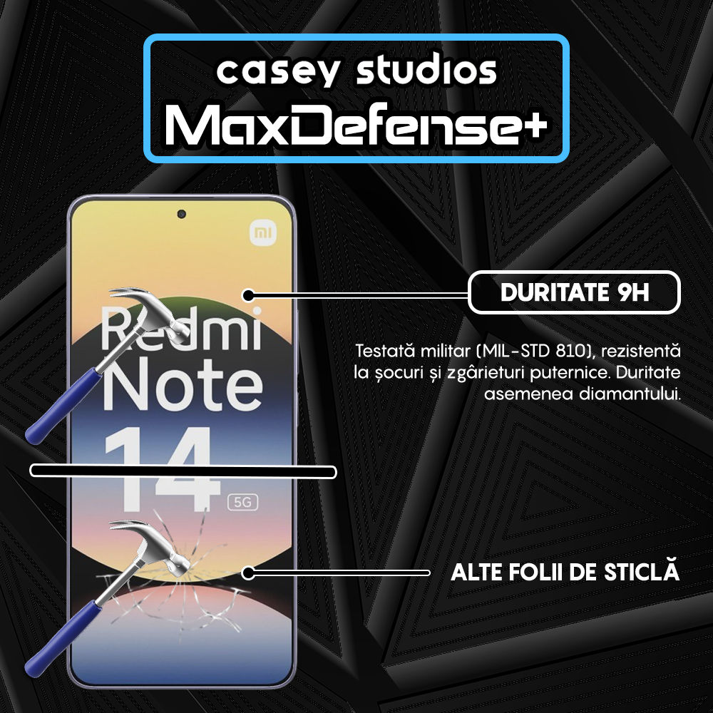 Folie Sticla MaxDefense+ - Xiaomi Redmi Note 14 5G - Negru