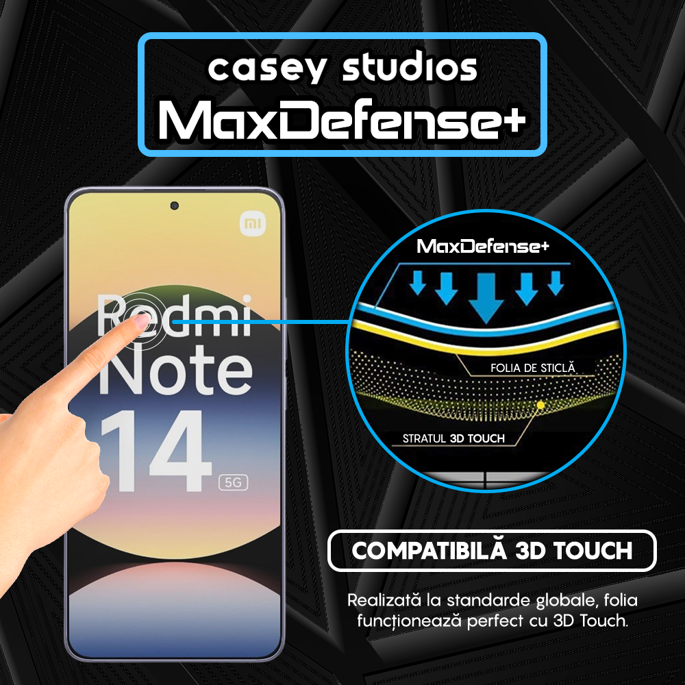 Folie Sticla MaxDefense+ - Xiaomi Redmi Note 14 5G - Negru