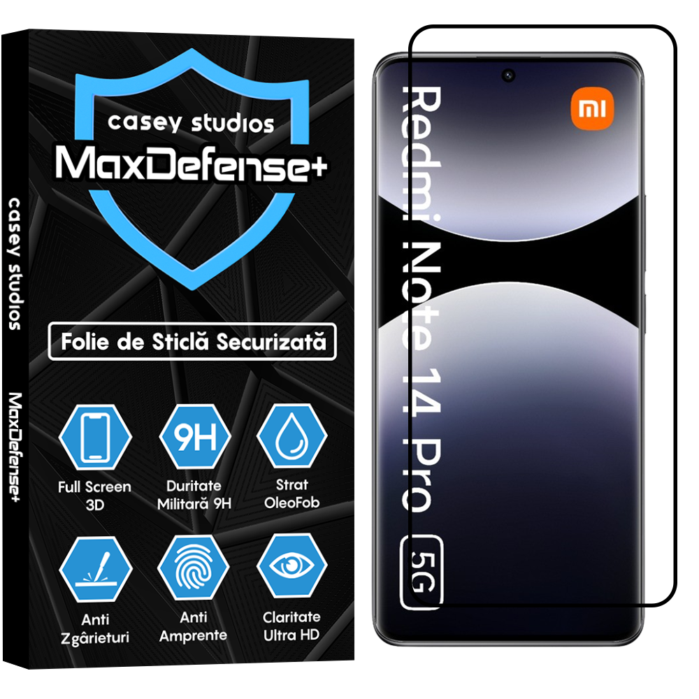 Folie Sticla MaxDefense+ - Xiaomi Redmi Note 14 Pro 5G - Negru