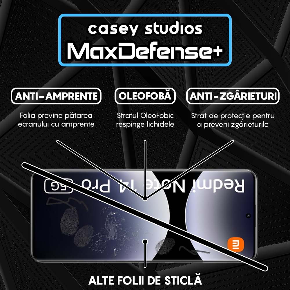 Folie Sticla MaxDefense+ - Xiaomi Redmi Note 14 Pro 5G - Negru