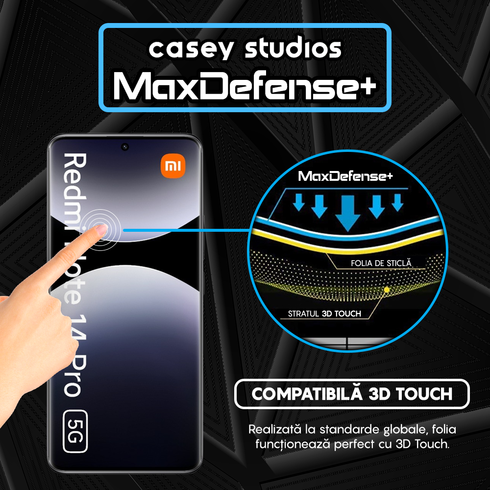 Folie Sticla MaxDefense+ - Xiaomi Redmi Note 14 Pro 5G - Negru