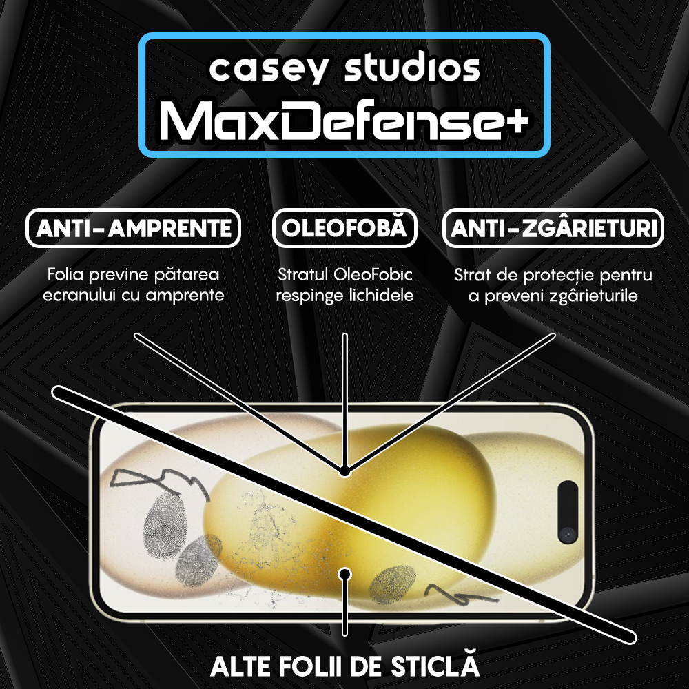 Folie Sticla MaxDefense+ - iPhone 15 - Matte
