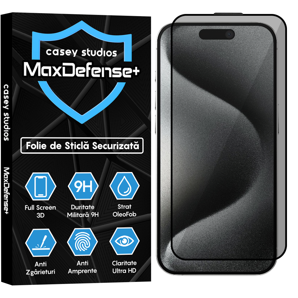 Folie Sticla MaxDefense+ - iPhone 15 Pro - Privacy