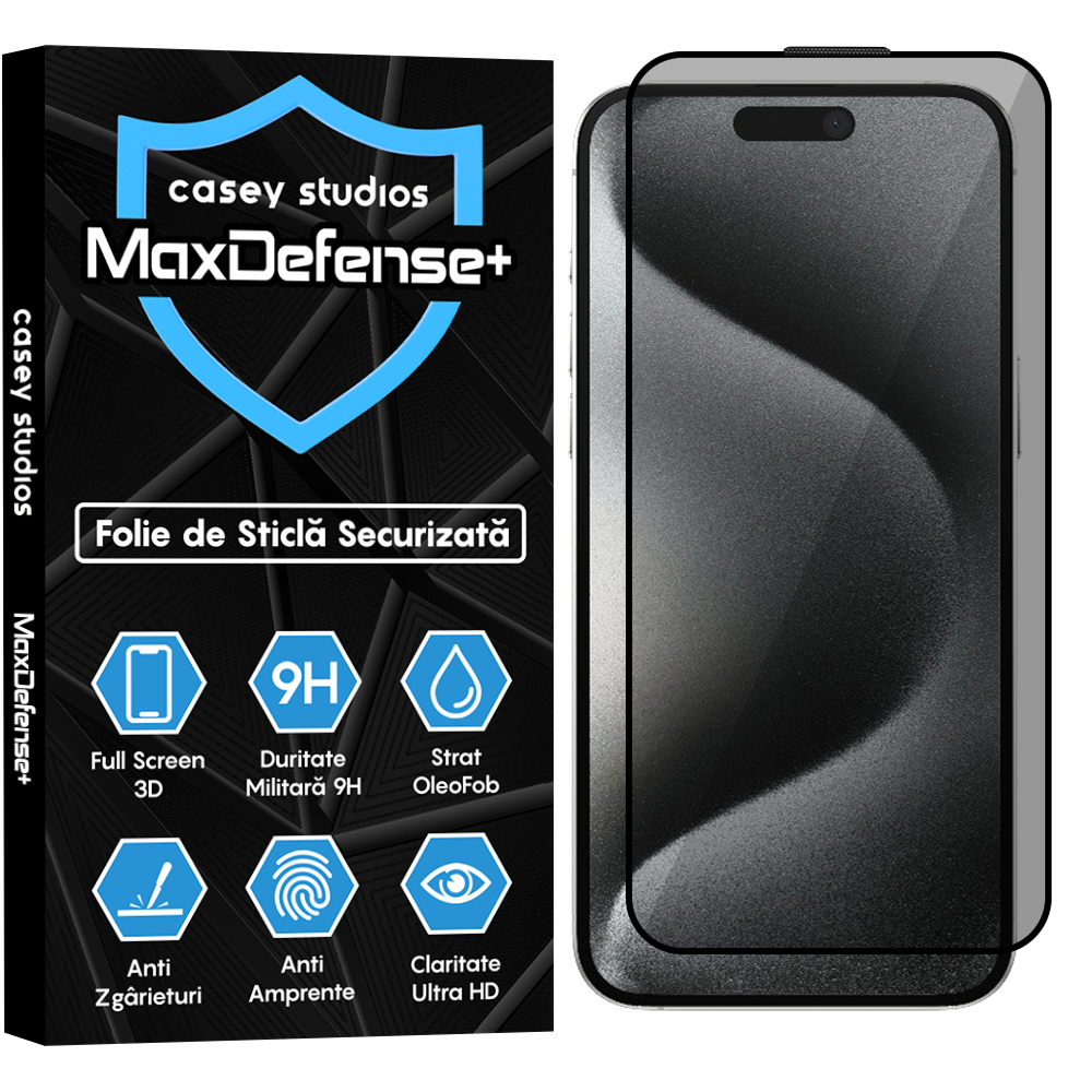 Folie Sticla MaxDefense+ - iPhone 15 Pro Max - Privacy