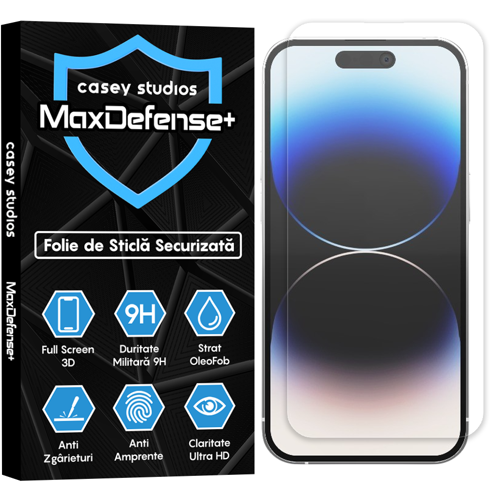 Folie Sticla MaxDefense+ - iPhone 14 Pro - Clear
