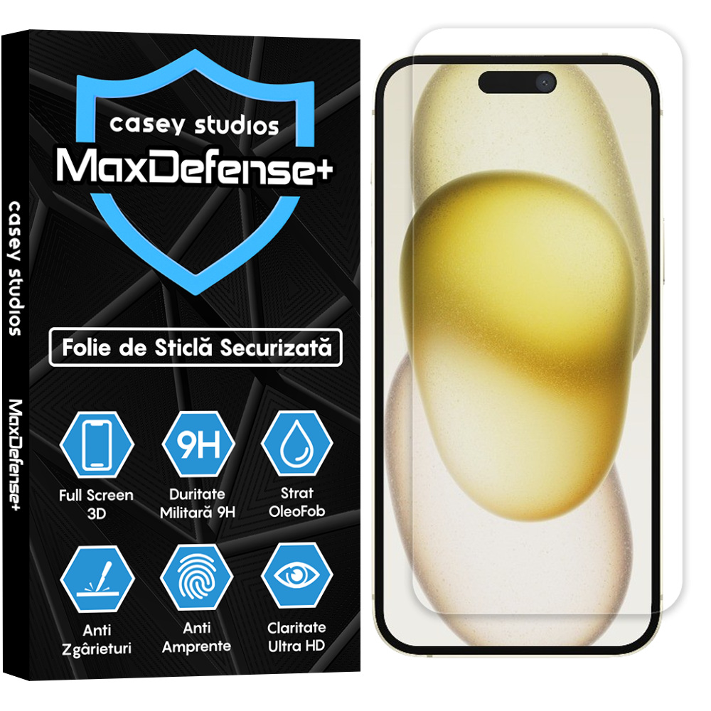 Folie Sticla MaxDefense+ - iPhone 15 Plus - Clear