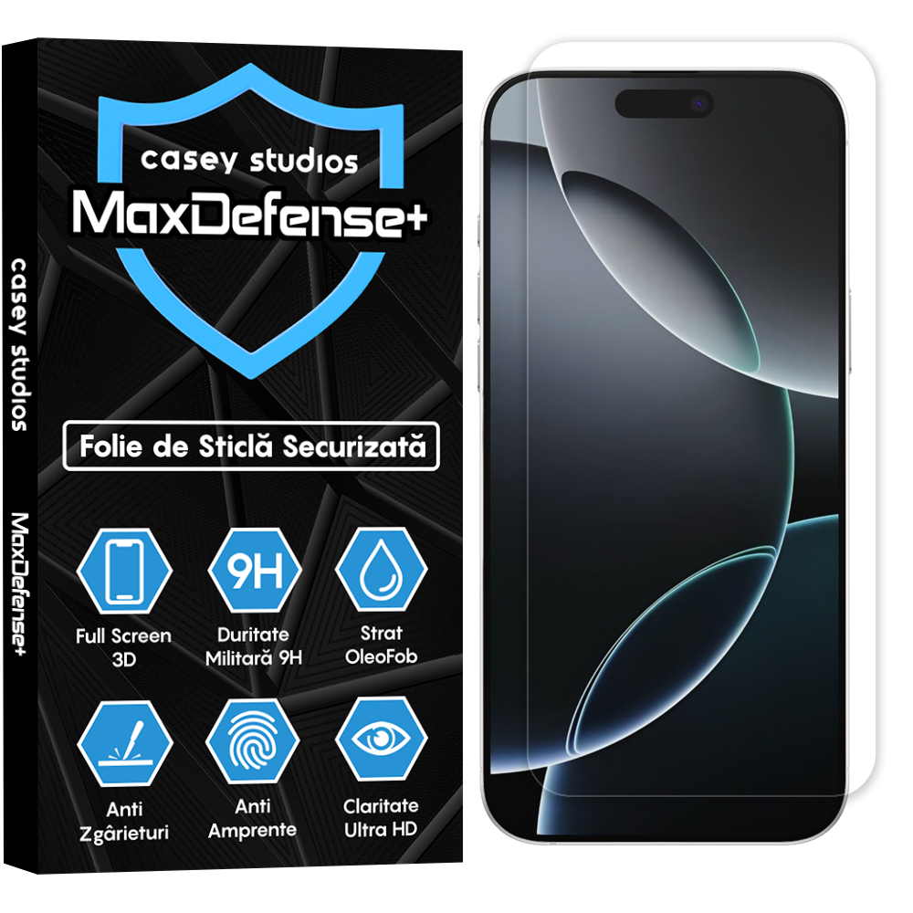 Folie Sticla MaxDefense+ - iPhone 16 Pro Max - Clear