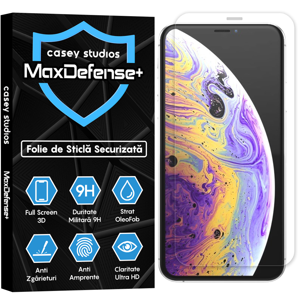 Folie Sticla MaxDefense+ - iPhone X/XS - Clear