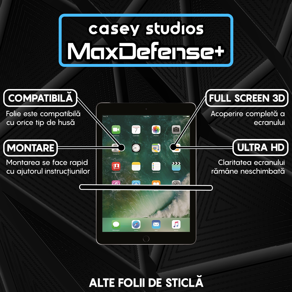 Folie Sticla MaxDefense+ - iPad Air 2/1/iPad 6/5 9.7" - Clear