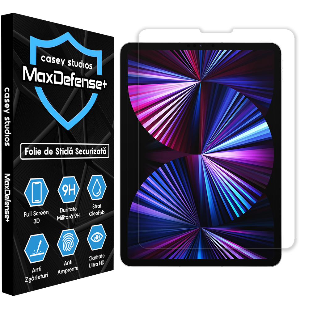Folie Sticla MaxDefense+ - iPad Pro 11 2021/2020/2018/Air 4/Air 5 11" - Clear