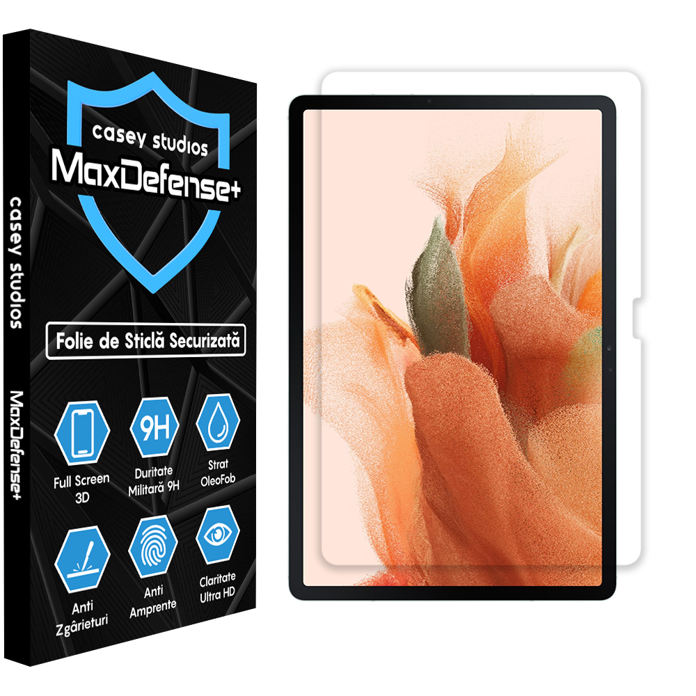Folie Sticla MaxDefense+ - Samsung Galaxy Tab S9 FE Plus 5G/S9 Plus/S8 Plus/S7 Plus/S7 FE 12.5" - Clear