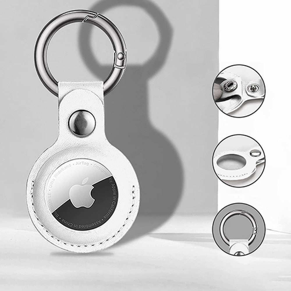 Husa Leather - AirTag - Alb
