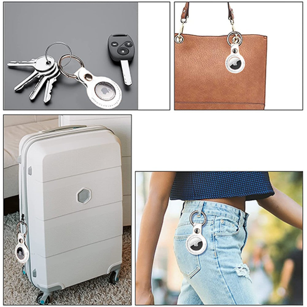 Husa Leather - AirTag - Alb