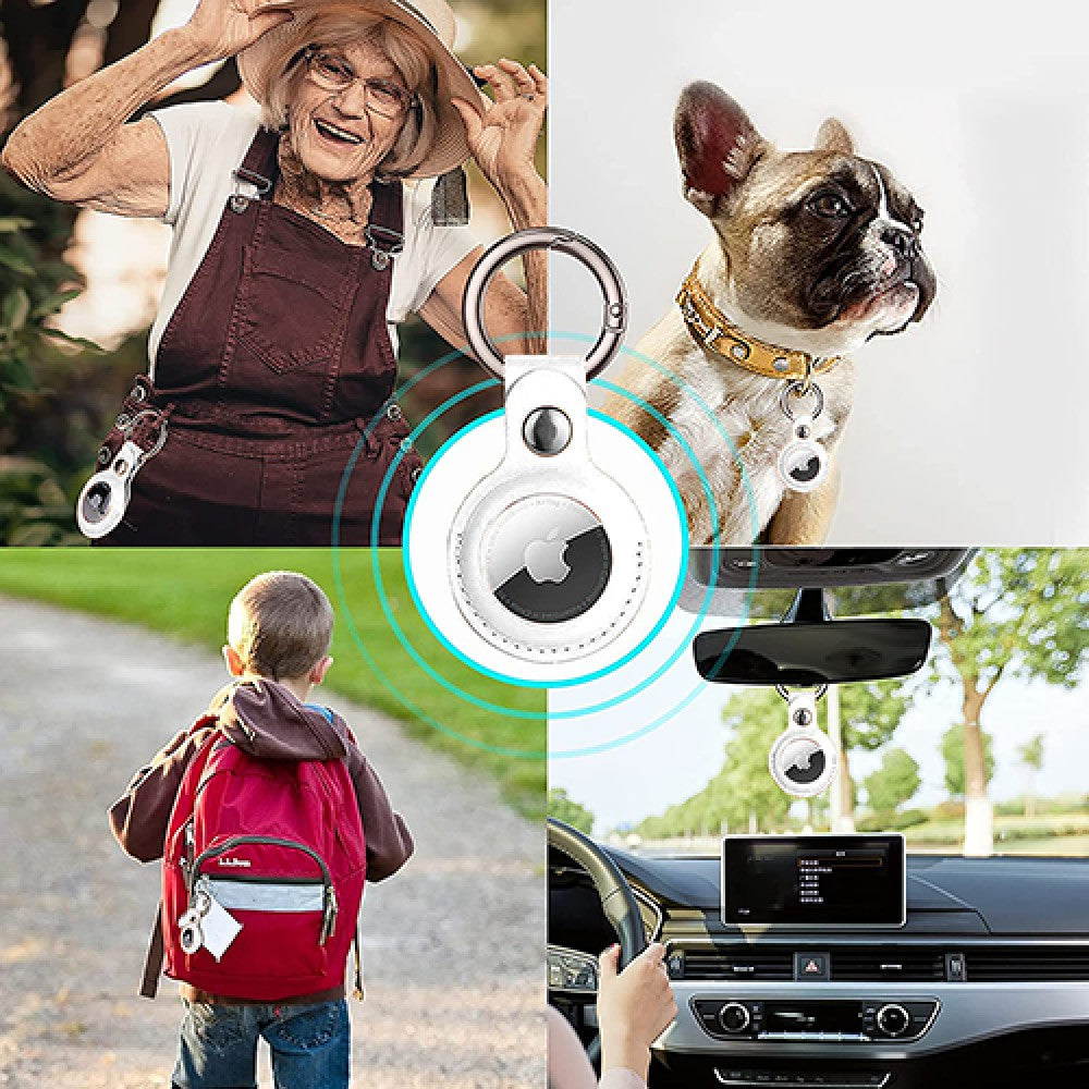 Husa Leather - AirTag - Alb