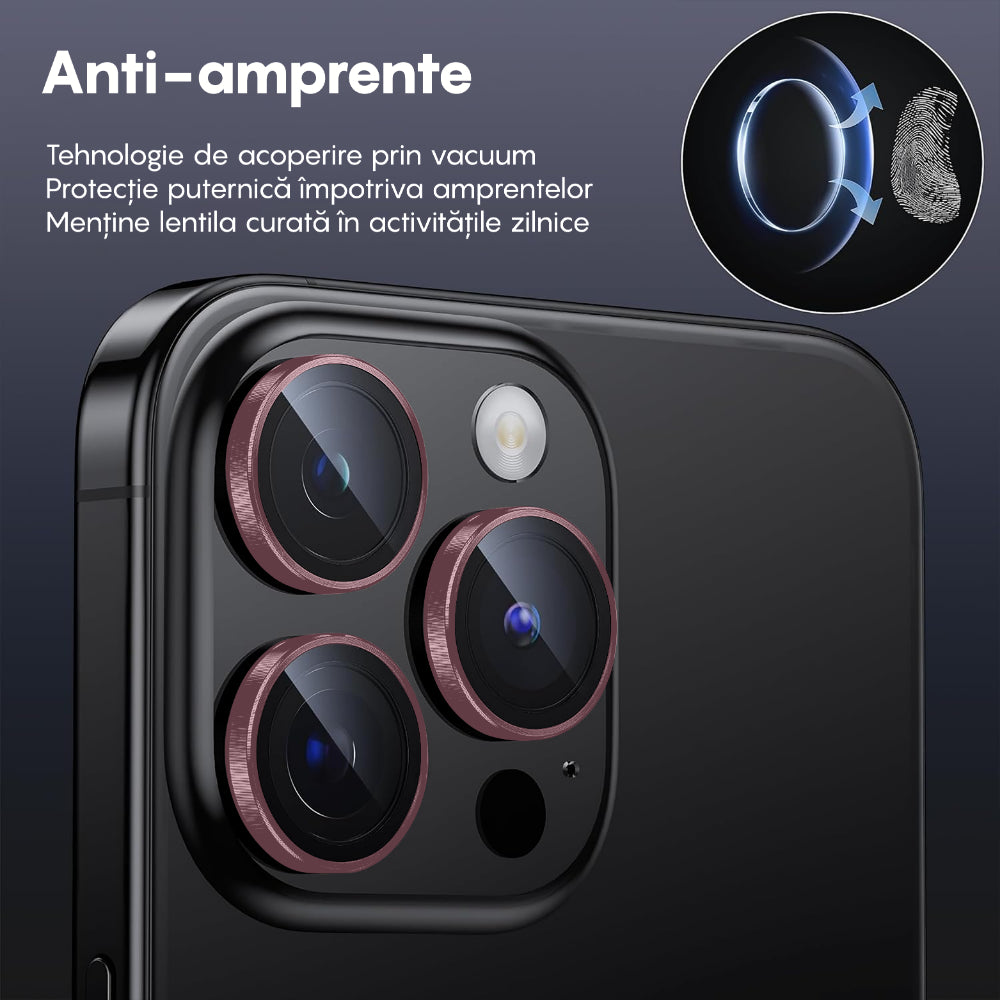 Folie Sticla Lentile Camera MaxDefense+ - iPhone 15 Pro/15 Pro Max - Roz