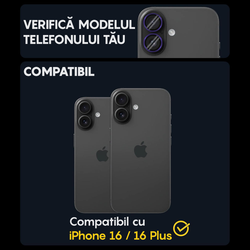 Folie Sticla Lentile Camera MaxDefense+ - iPhone 16/16 Plus - Mov Inchis