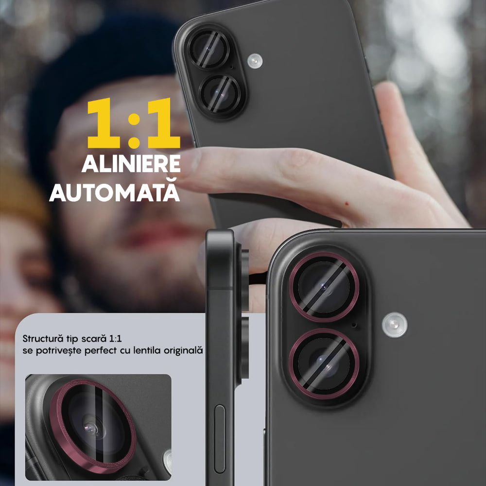 Folie Sticla Lentile Camera MaxDefense+ - iPhone 16/16 Plus - Roz