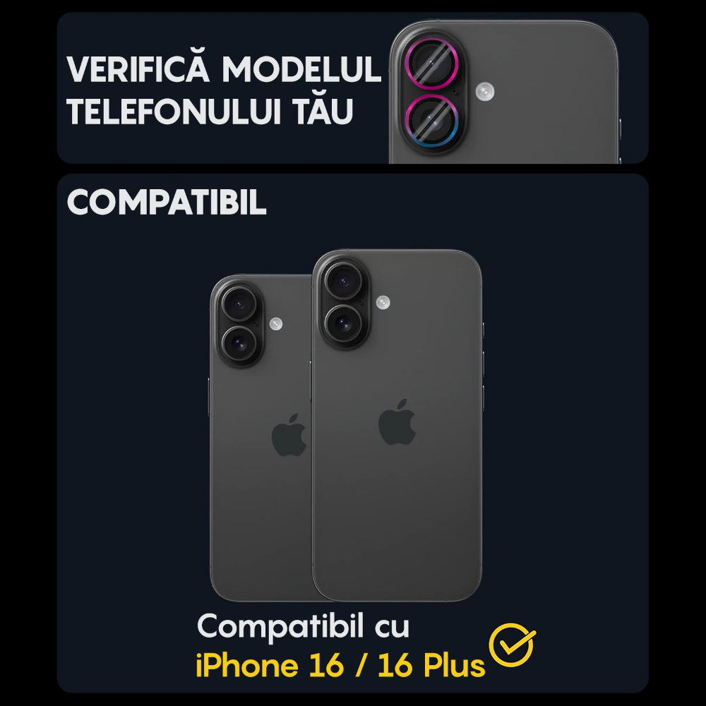 Folie Sticla Lentile Camera MaxDefense+ - iPhone 16/16 Plus - Curcubeu