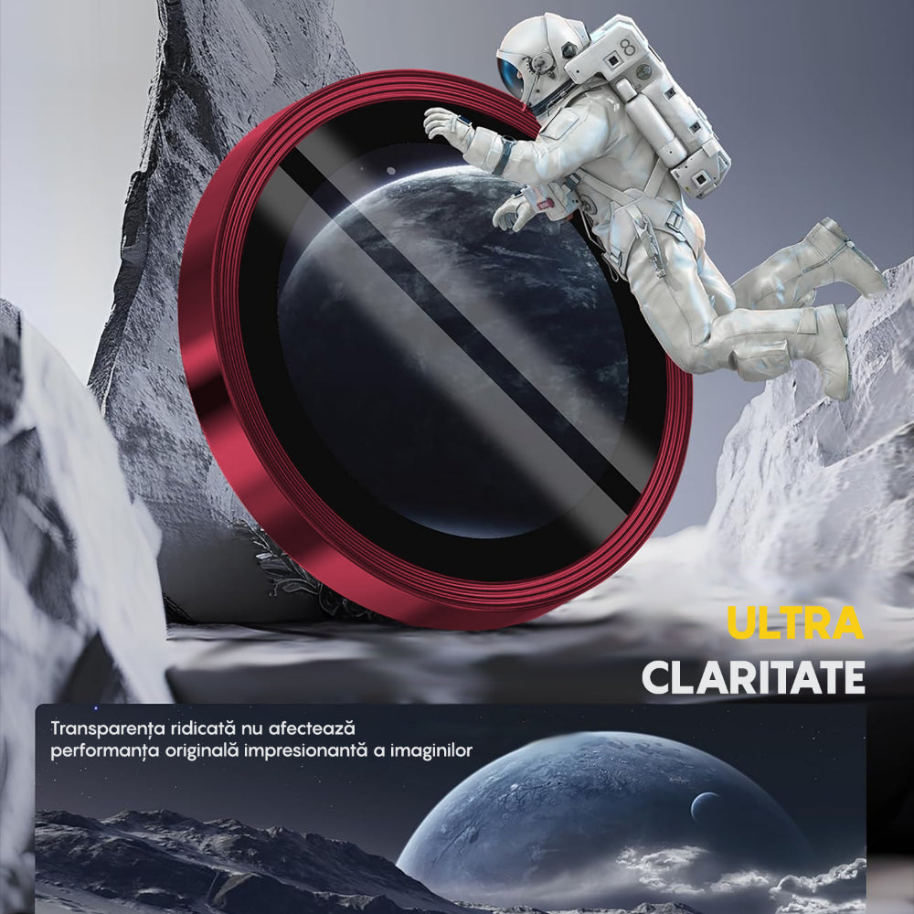 Folie Sticla Lentile Camera MaxDefense+ - iPhone 16/16 Plus - Rosu