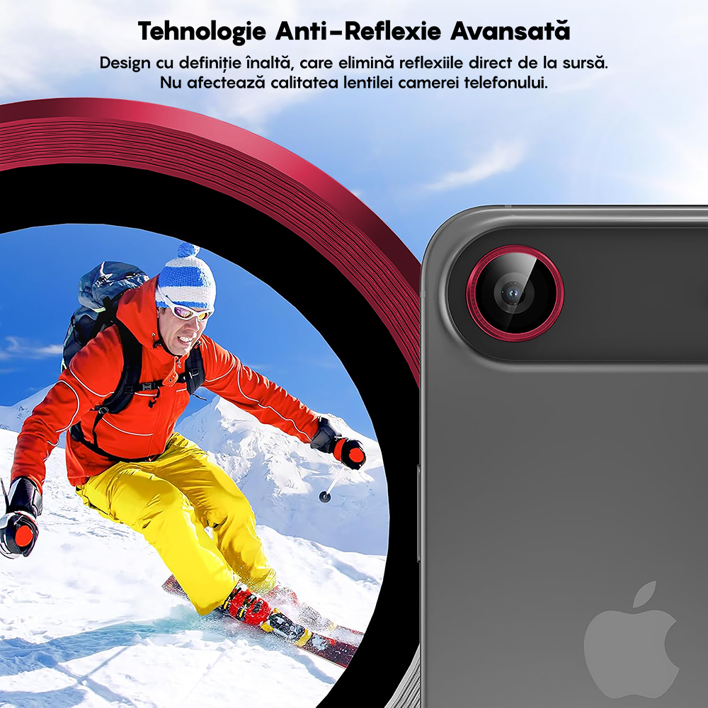 Folie Sticla Lentile Camera MaxDefense+ - iPhone 17 Air - Rosu