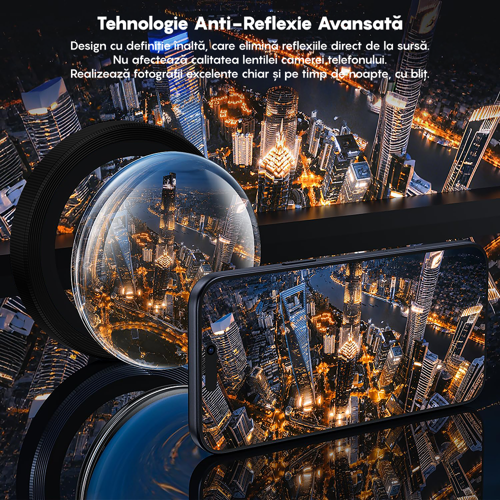 Folie Sticla Lentile Camera MaxDefense+ - iPhone 17 Pro / 17 Pro Max - Negru