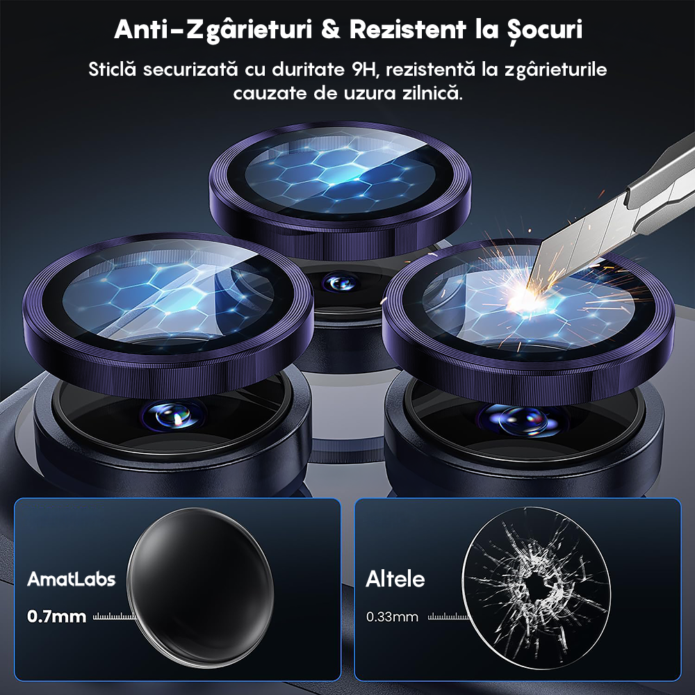 Folie Sticla Lentile Camera MaxDefense+ - iPhone 17 Pro / 17 Pro Max - Mov Inchis