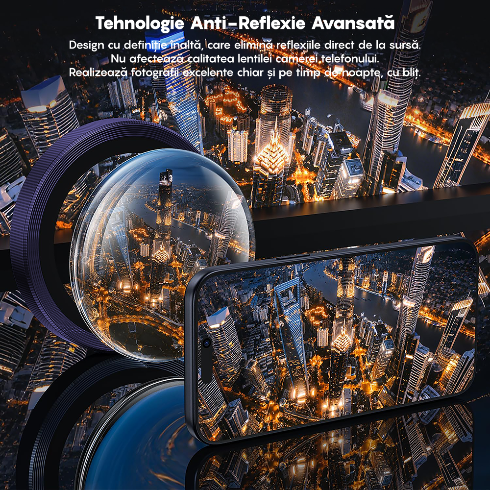 Folie Sticla Lentile Camera MaxDefense+ - iPhone 17 Pro / 17 Pro Max - Mov Inchis