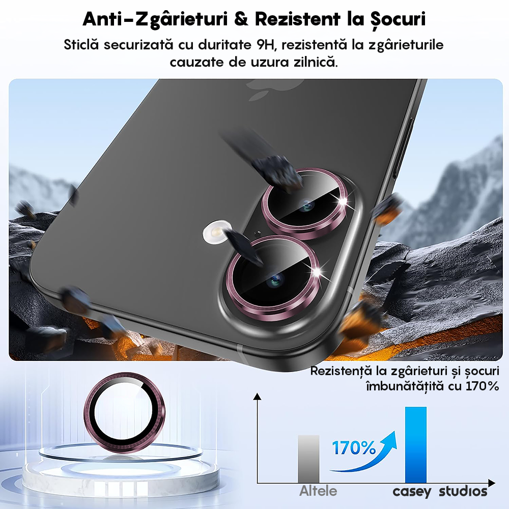 Folie Sticla Lentile Camera MaxDefense+ - iPhone 17 - Roz