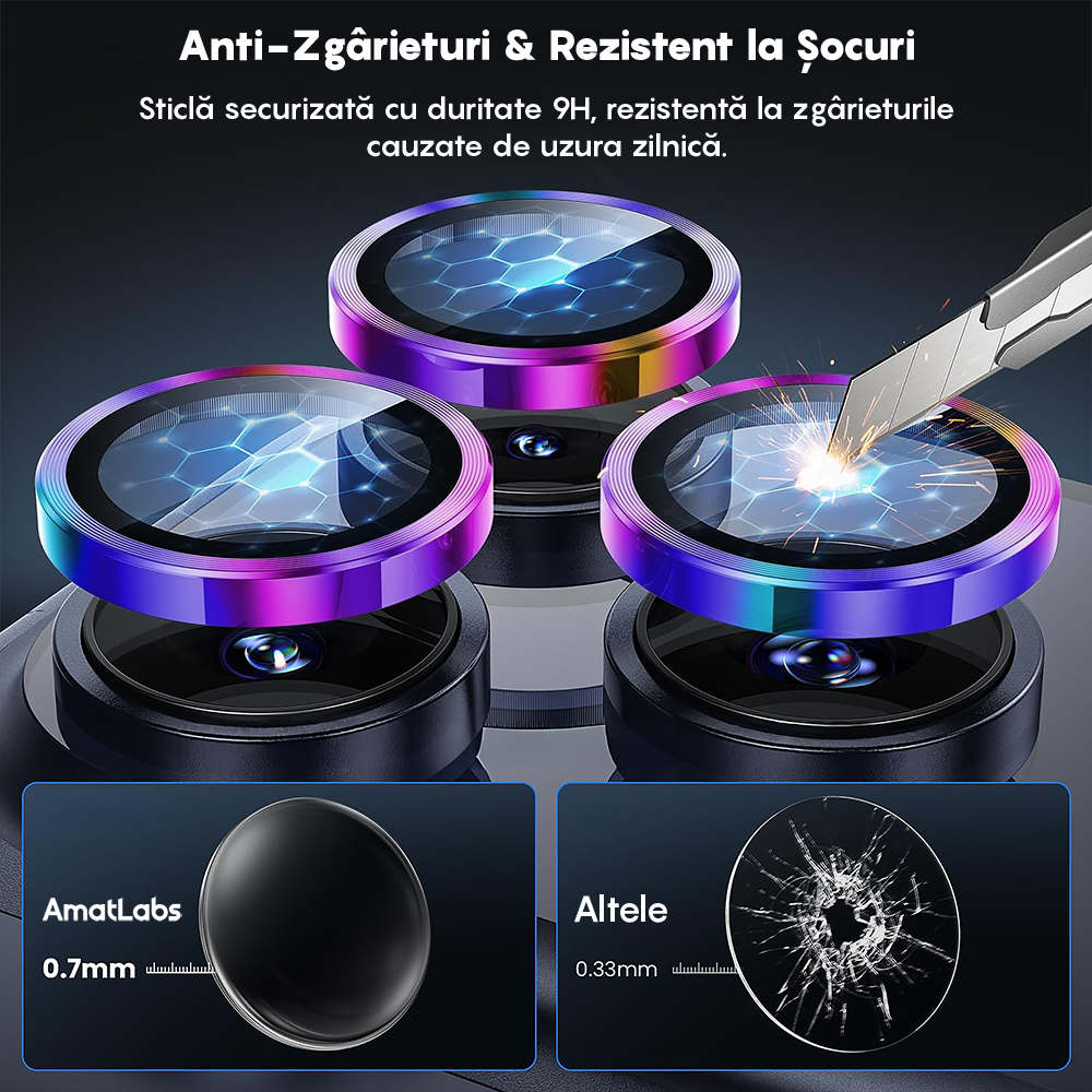 Folie Sticla Lentile Camera MaxDefense+ - iPhone 17 Pro / 17 Pro Max - Rainbow