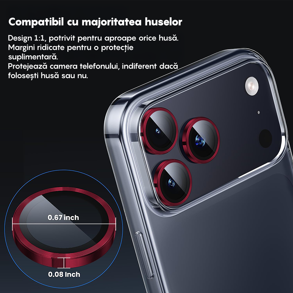 Folie Sticla Lentile Camera MaxDefense+ - iPhone 17 Pro / 17 Pro Max - Rosu