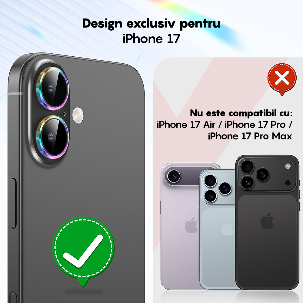 Folie Sticla Lentile Camera MaxDefense+ - iPhone 17 - Rainbow