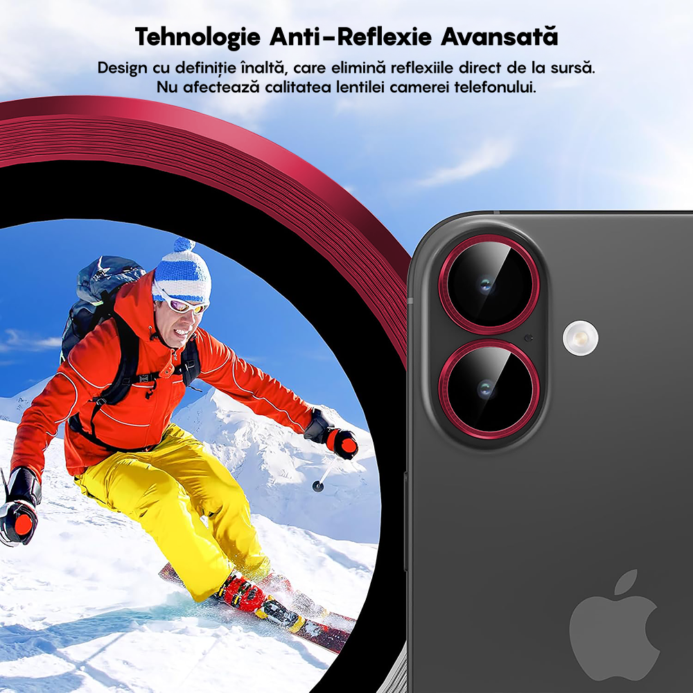 Folie Sticla Lentile Camera MaxDefense+ - iPhone 17 - Rosu