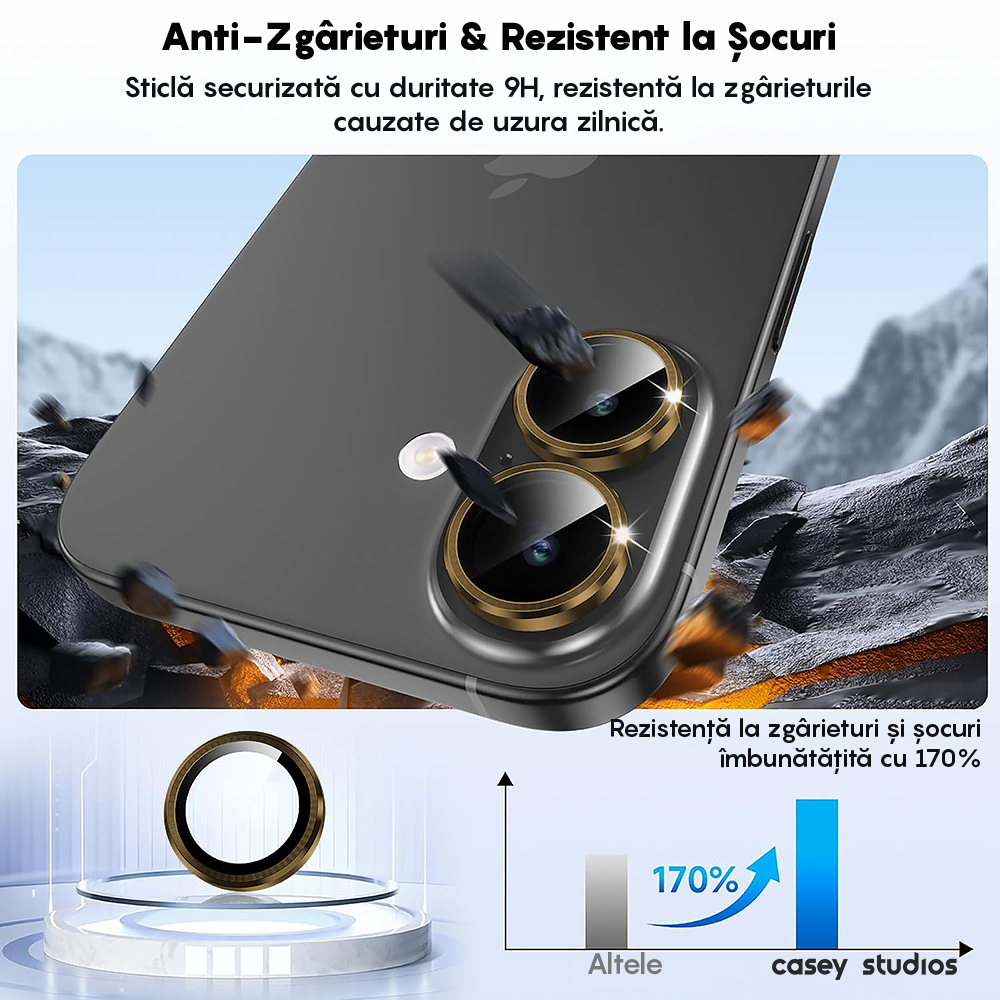 Folie Sticla Lentile Camera MaxDefense+ - iPhone 17 - Auriu