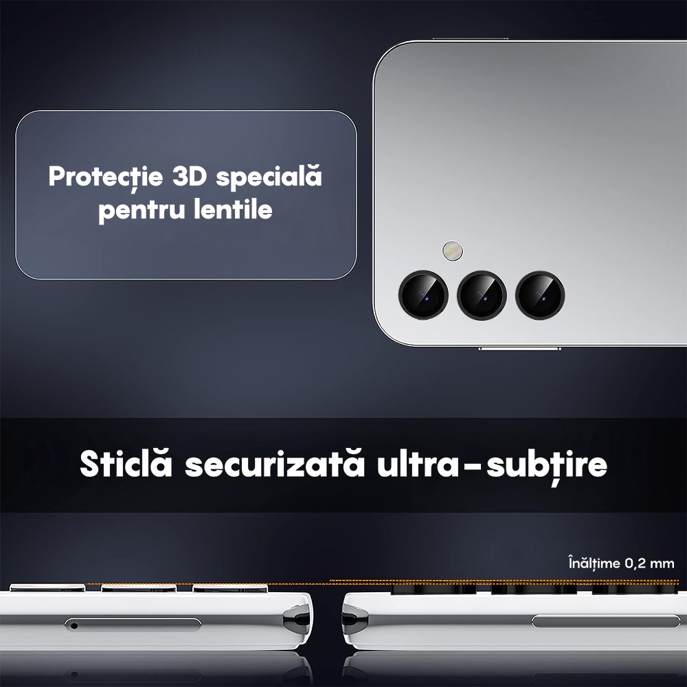 Folie Sticla Lentile Camera MaxDefense+ - Samsung Galaxy A34 - Negru