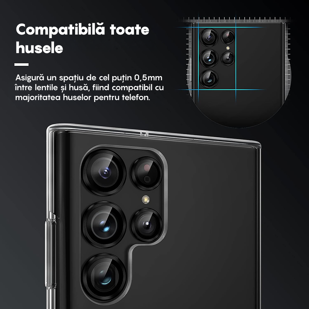 Folie Sticla Lentile Camera MaxDefense+ - Samsung Galaxy S22 Ultra - Negru