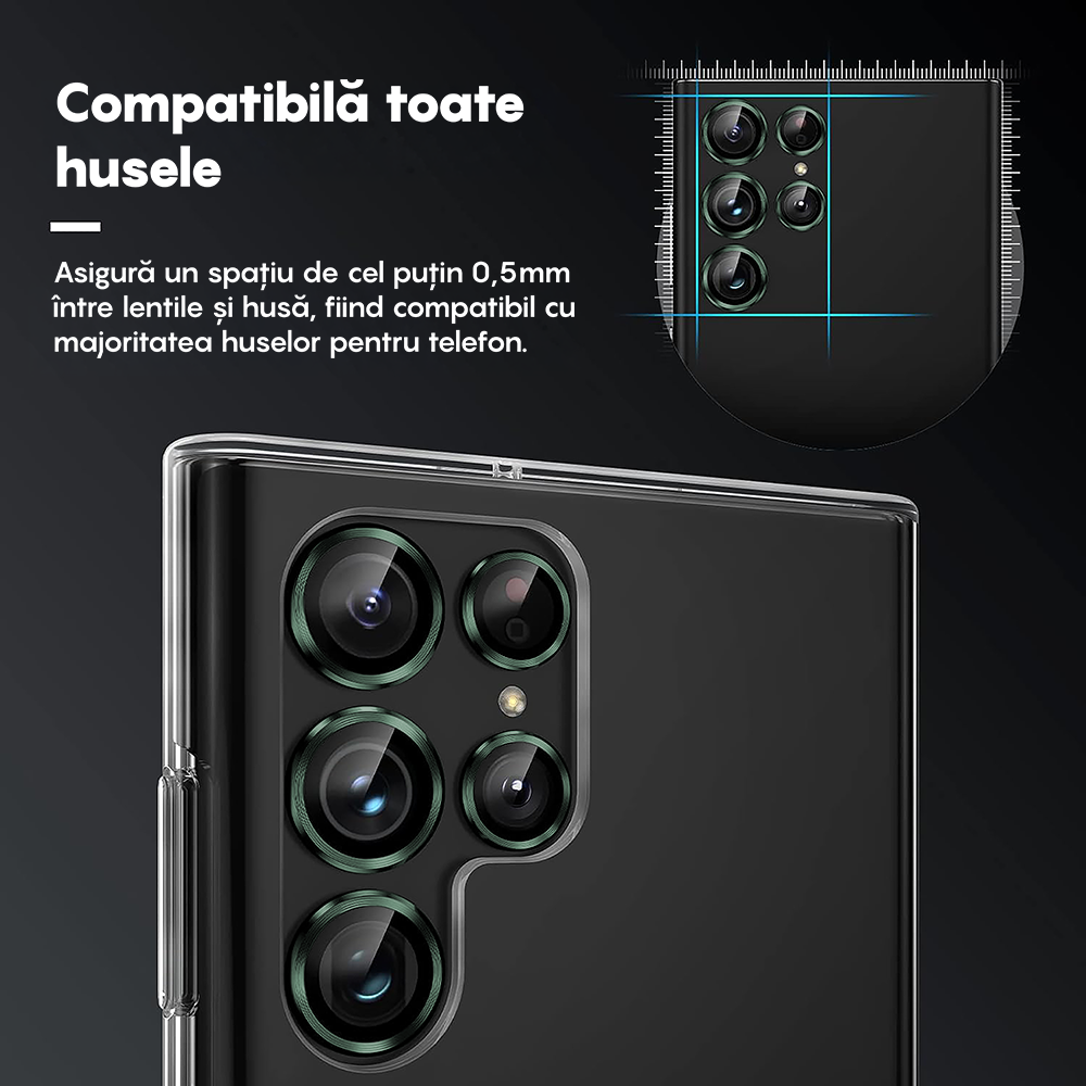 Folie Sticla Lentile Camera MaxDefense+ - Samsung Galaxy S22 Ultra - Verde