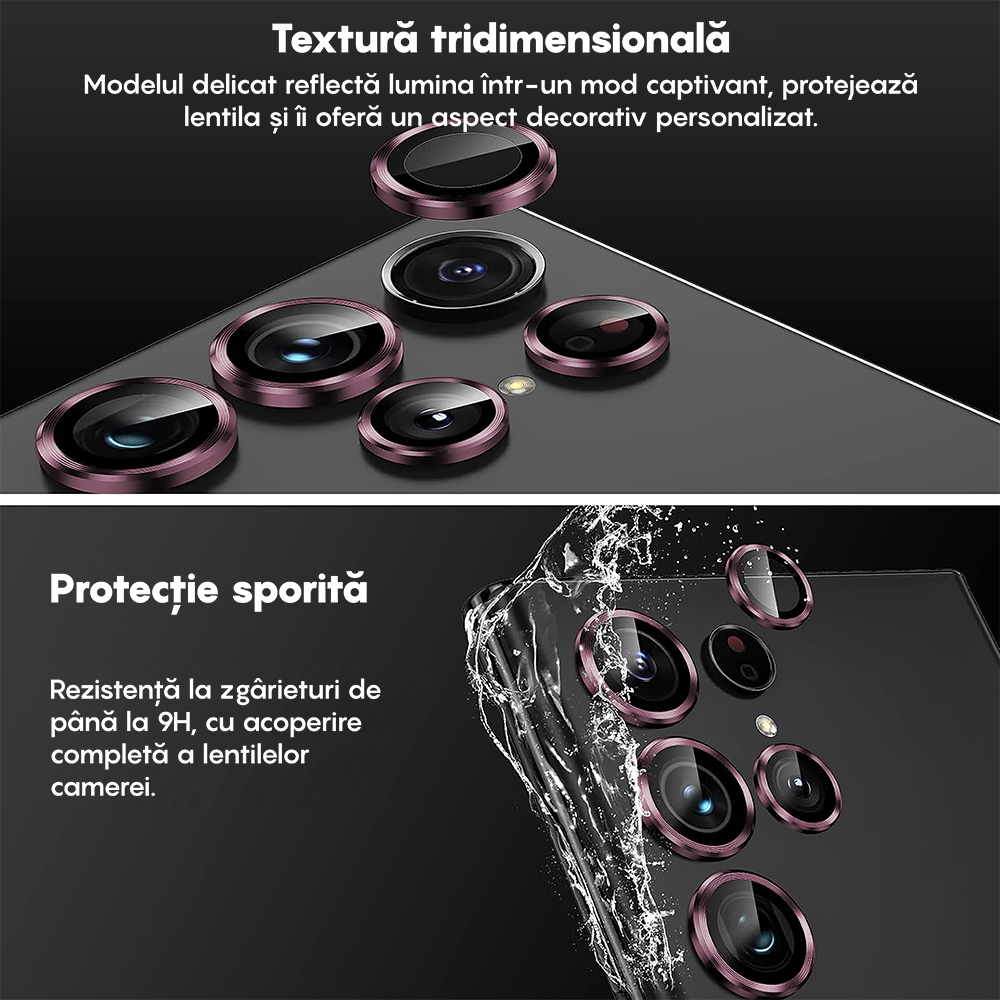 Folie Sticla Lentile Camera MaxDefense+ - Samsung Galaxy S22 Ultra - Roz