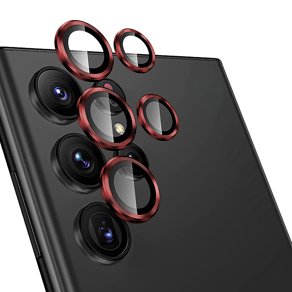 Folie Sticla Lentile Camera MaxDefense+ - Samsung Galaxy S22 Ultra - Rosu