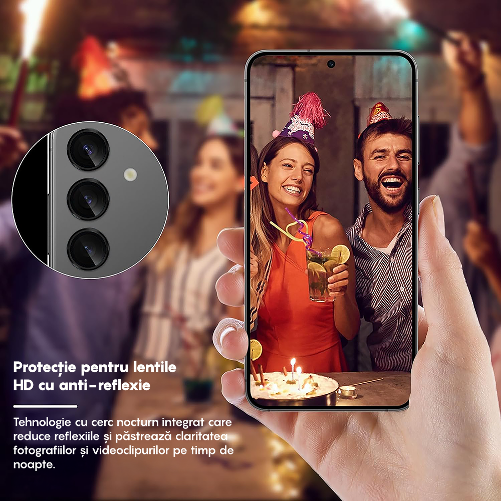 Folie Sticla Lentile Camera MaxDefense+ - Samsung Galaxy S23 / S23 Plus - Negru