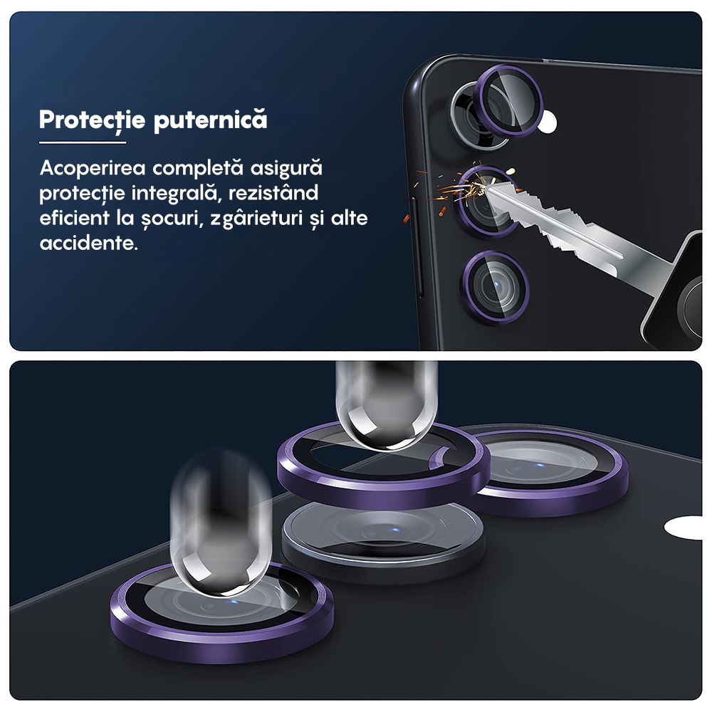 Folie Sticla Lentile Camera MaxDefense+ - Samsung Galaxy S23 / S23 Plus - Mov Inchis