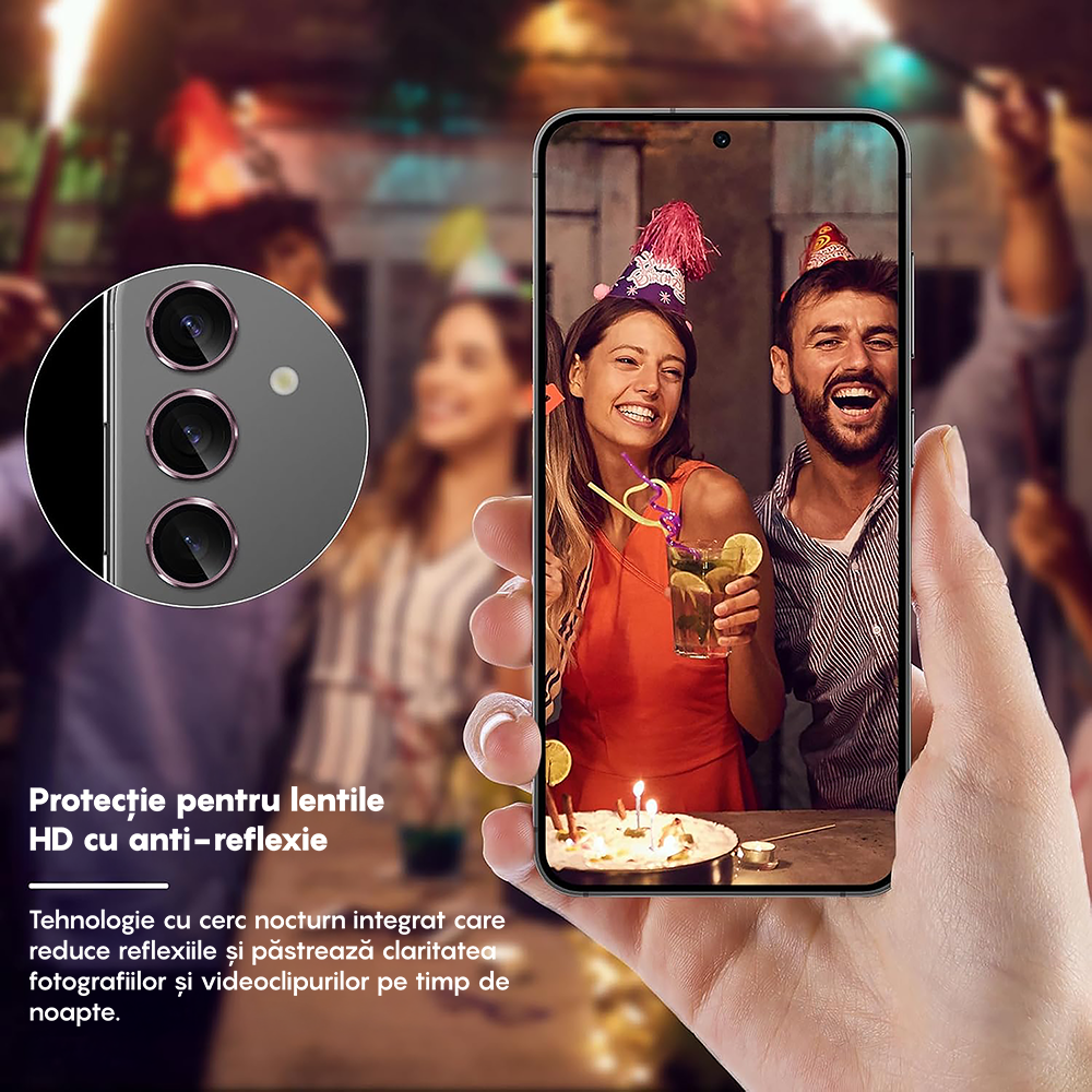 Folie Sticla Lentile Camera MaxDefense+ - Samsung Galaxy S23 / S23 Plus - Roz