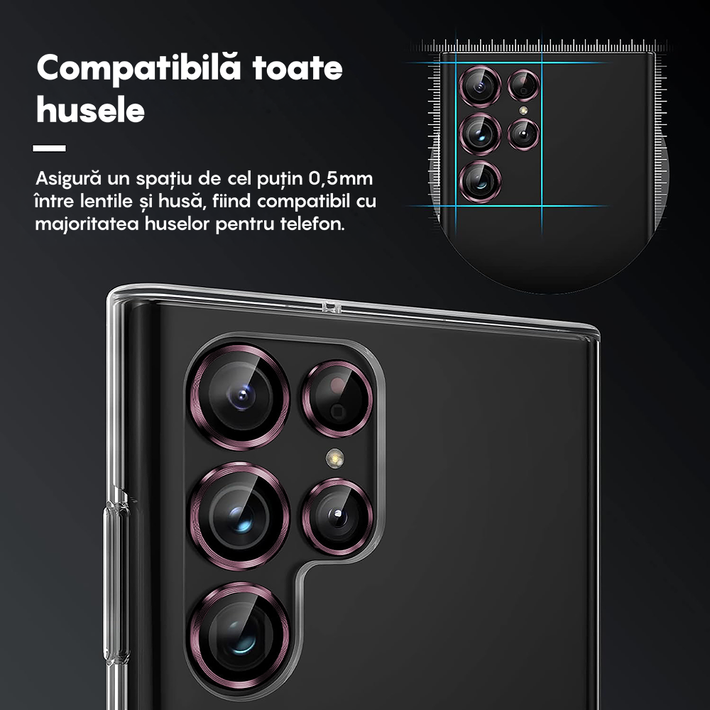 Folie Sticla Lentile Camera MaxDefense+ - Samsung Galaxy S24 Ultra - Roz