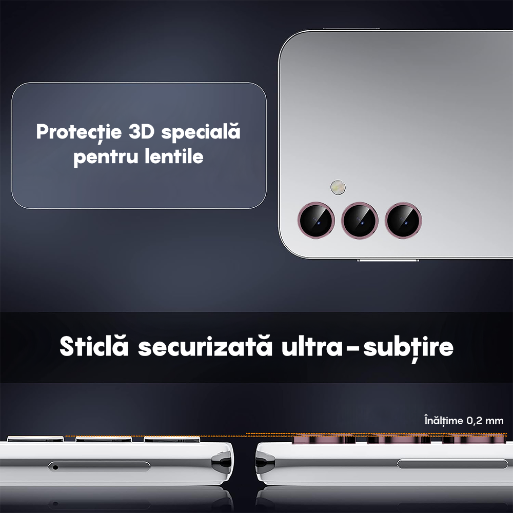 Folie Sticla Lentile Camera MaxDefense+ - Samsung Galaxy S25 Plus - Roz