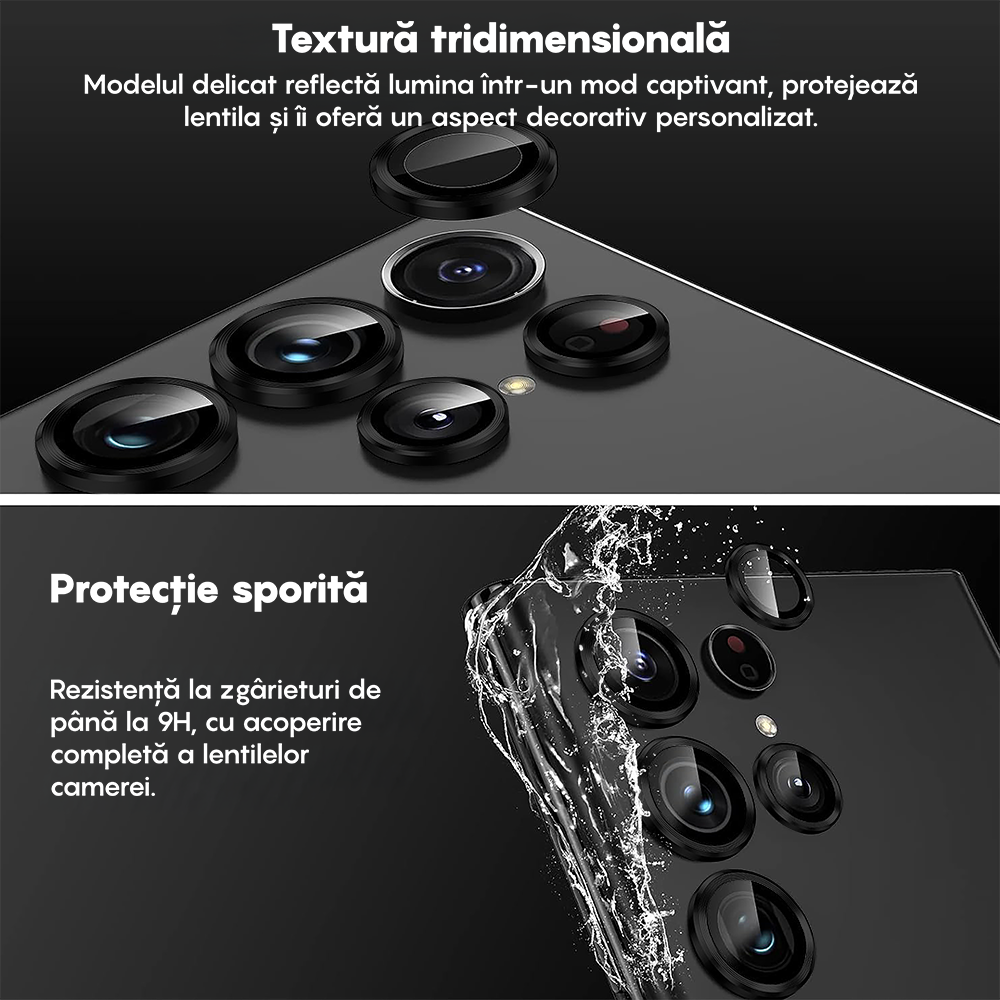 Folie Sticla Lentile Camera MaxDefense+ - Samsung Galaxy S25 Ultra - Negru
