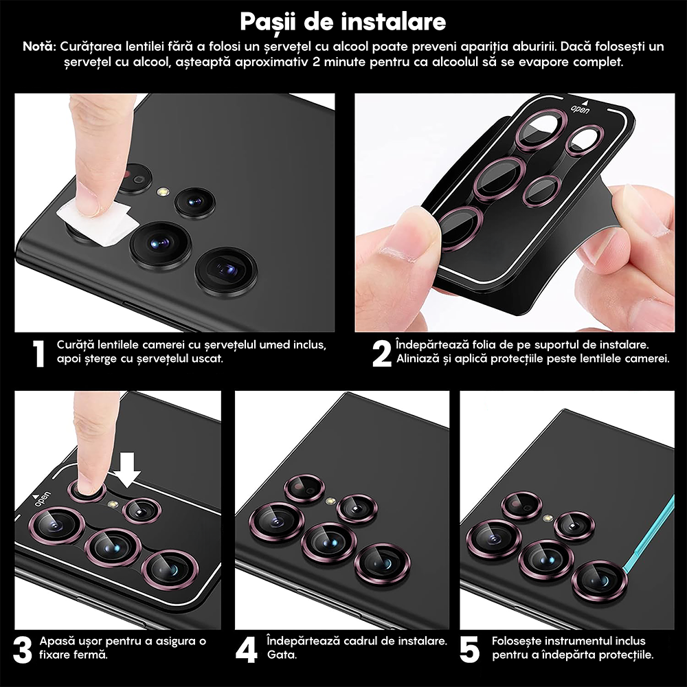 Folie Sticla Lentile Camera MaxDefense+ - Samsung Galaxy S25 Ultra - Roz